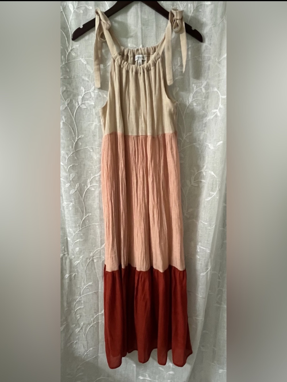 Luxology Colorblock Tiered Maxi Dress in Cream, Blush & Rust Small/Medium